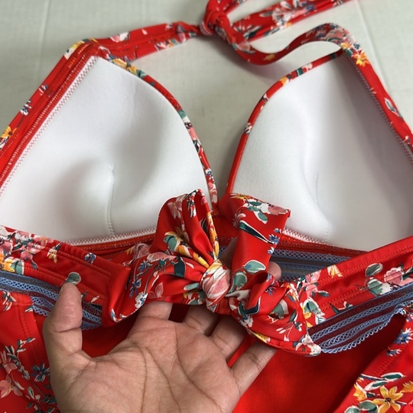 Jessica Simpson Chantilly Halter Red Floral Swim Tankini Top NWT Size Large - Picture 5 of 11